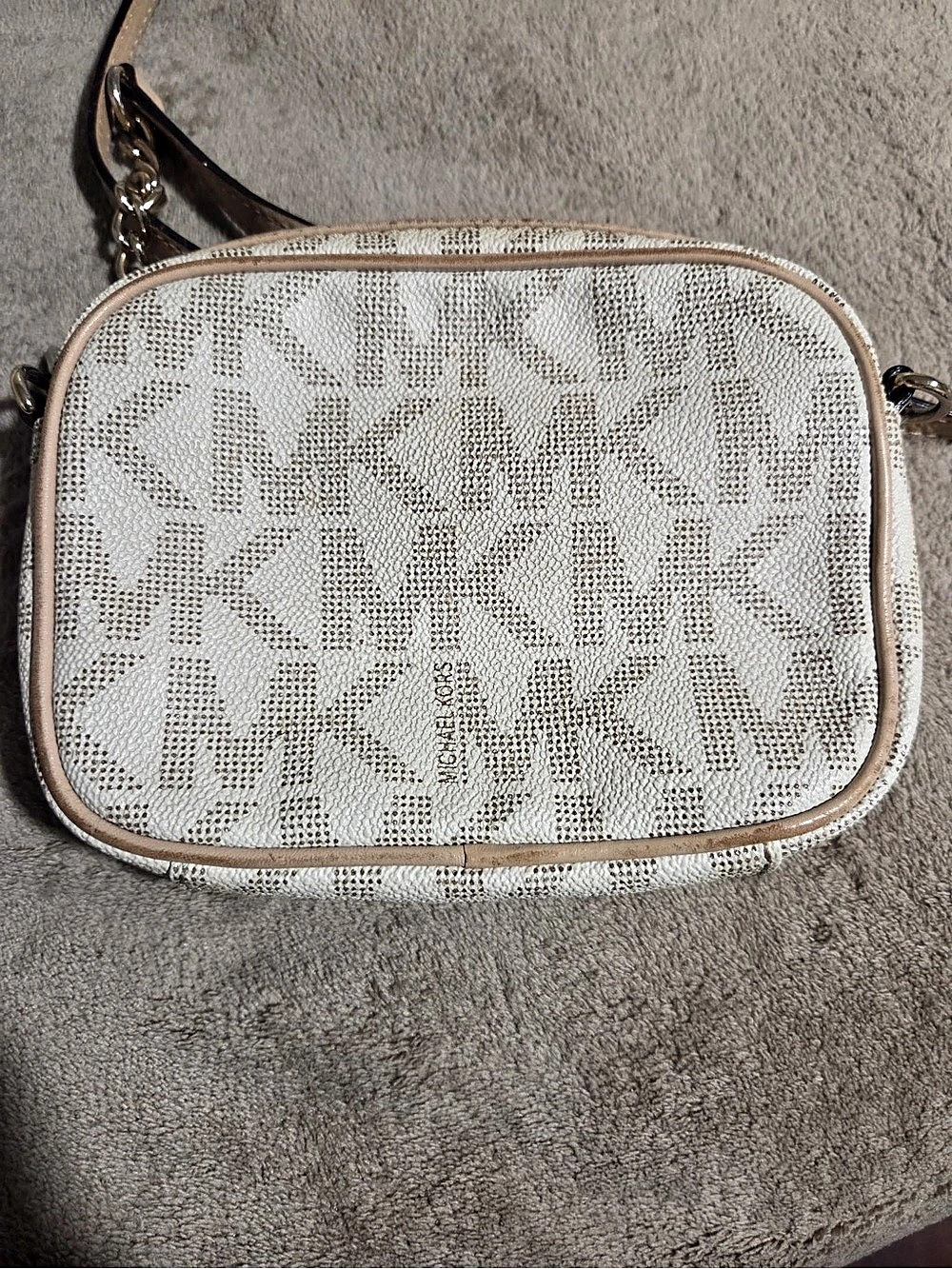 Michael Kors Jet Set Large Logo Crossbody Bag Beige & White - Picture 3 of 7
